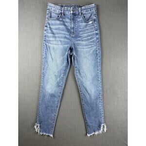 AMERICAN EAGLE WOMEN'S JEAN CURVY SUPER HIGH RISE JEGGING CROP DISTRESSED SIZE 8